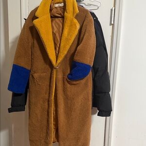 Cozy Brown and Blue Women's Puffer Coat